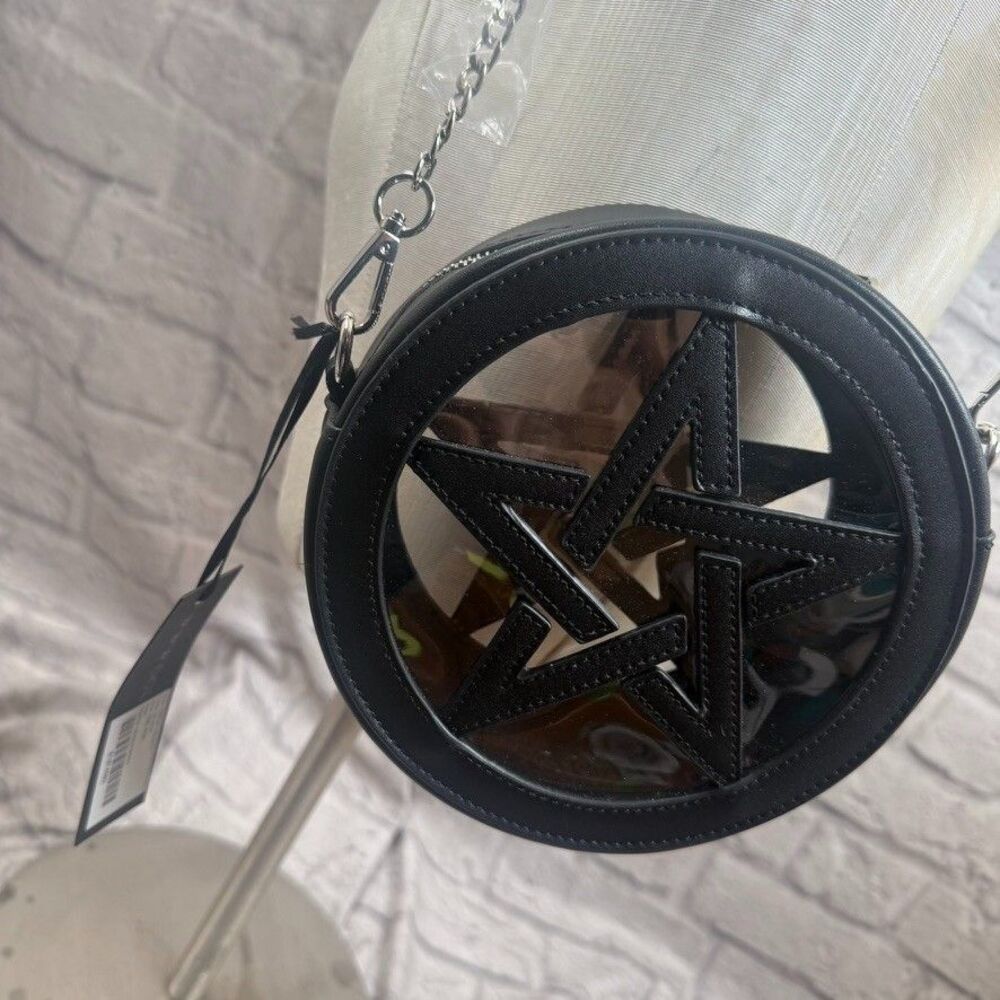 Widow Pentagram Cross Body Clear Purse 7" Removable Chain Strap Gothic New Tag